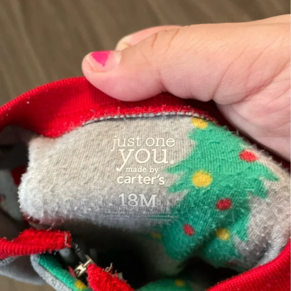 Carter's Santa Gray and Red fleece Footies One Piece size 18 months